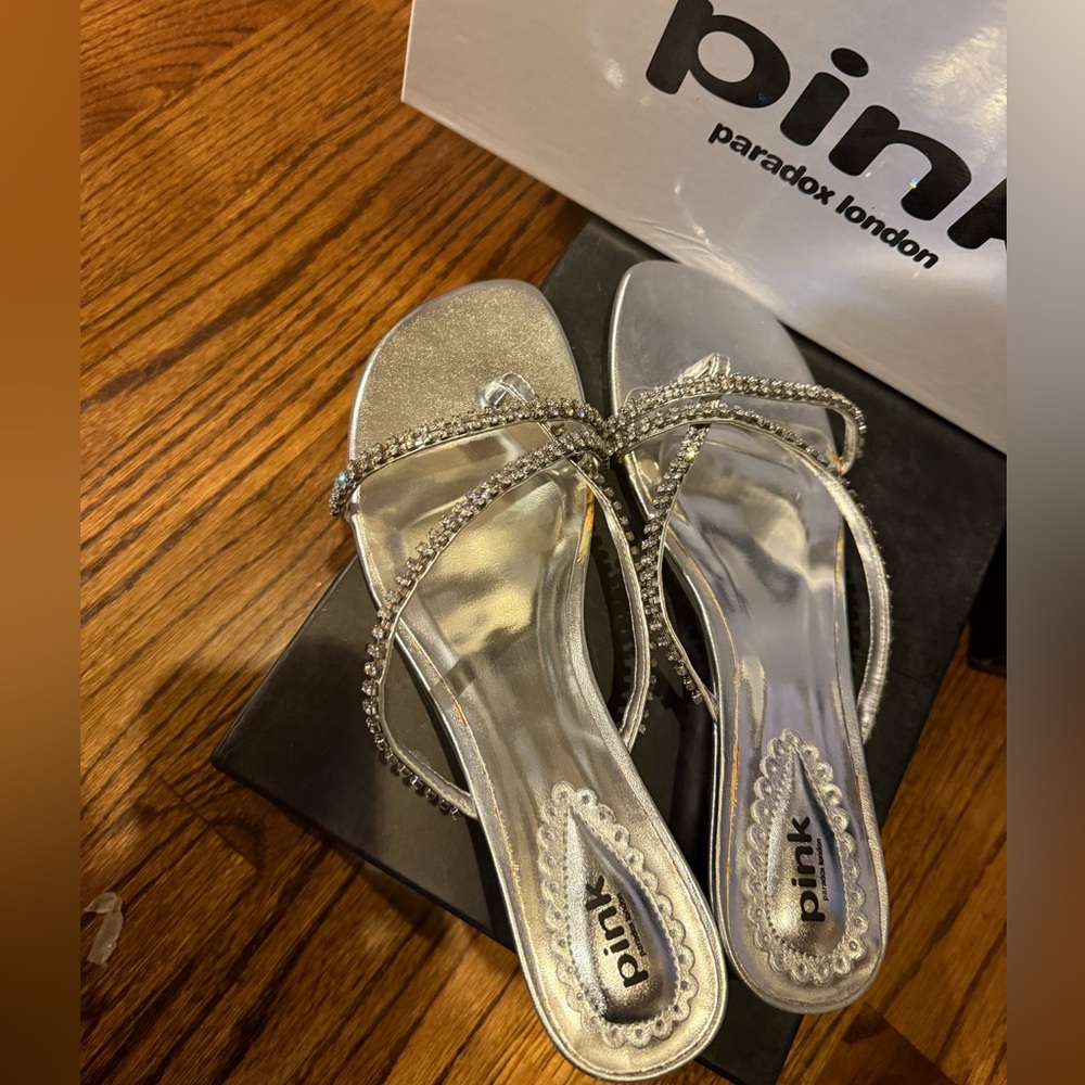 Pink Paradox London Wedge Silver Sandals Wedding Party Formal Crystals NEW 8